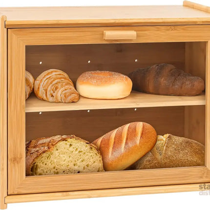 CARLA HOME Double Layer Bamboo Bread Box for Kitchen Counter with Large Capacity and Transparent Window-2042061566567911424