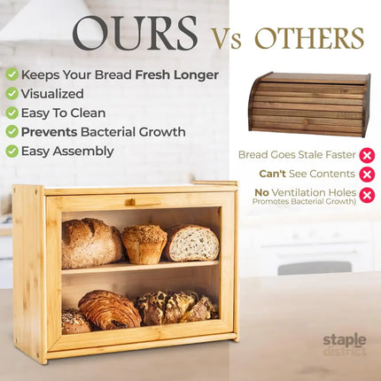CARLA HOME Double Layer Bamboo Bread Box for Kitchen Counter with Large Capacity and Transparent Window-2042061566567911427