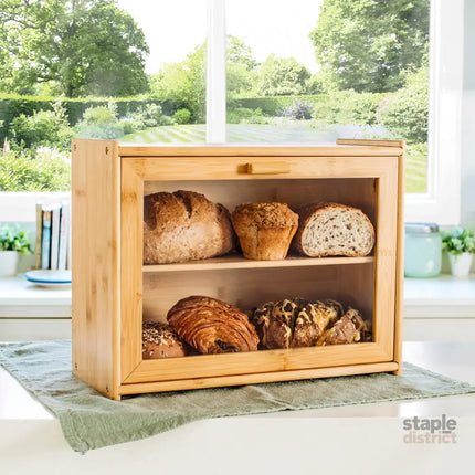 CARLA HOME Double Layer Bamboo Bread Box for Kitchen Counter with Large Capacity and Transparent Window-2042061566567911425