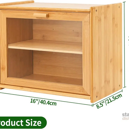 CARLA HOME Double Layer Bamboo Bread Box for Kitchen Counter with Large Capacity and Transparent Window-2042061566567911431