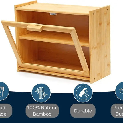 CARLA HOME Double Layer Bamboo Bread Box for Kitchen Counter with Large Capacity and Transparent Window-2042061566567911429