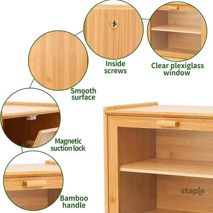 CARLA HOME Double Layer Bamboo Bread Box for Kitchen Counter with Large Capacity and Transparent Window-2042061566567911430