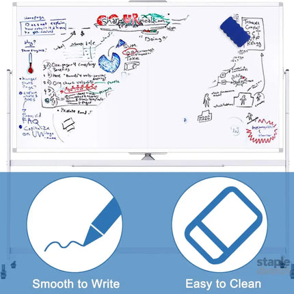 CARLA HOME Double-Sided Magnetic Whiteboard 120x90cm with Wheels, Reversible Design for School, Office & Home-2042061542765236229