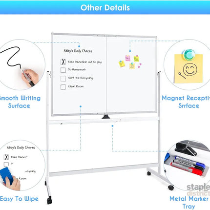 CARLA HOME Double-Sided Magnetic Whiteboard 120x90cm with Wheels, Reversible Design for School, Office & Home-2042061542765236233