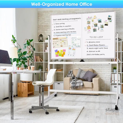 CARLA HOME Double-Sided Magnetic Whiteboard 120x90cm with Wheels, Reversible Design for School, Office & Home-2042061542765236230