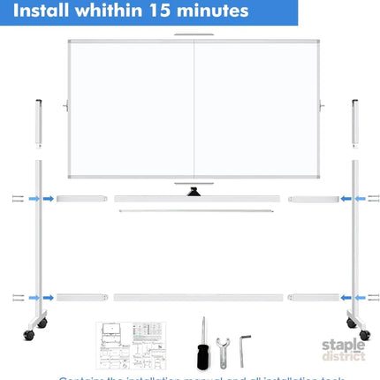 CARLA HOME Double-Sided Magnetic Whiteboard 120x90cm with Wheels, Reversible Design for School, Office & Home-2042061542765236231