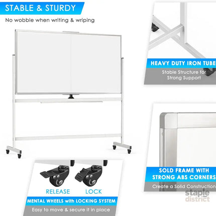 CARLA HOME Double-Sided Magnetic Whiteboard 120x90cm with Wheels, Reversible Design for School, Office & Home-2042061542765236227