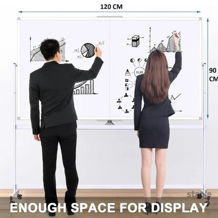 CARLA HOME Double-Sided Magnetic Whiteboard 120x90cm with Wheels, Reversible Design for School, Office & Home-2042061542765236232