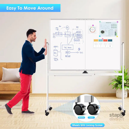 CARLA HOME Double-Sided Magnetic Whiteboard 120x90cm with Wheels, Reversible Design for School, Office & Home-2042061542765236228
