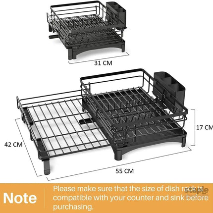 CARLA HOME Expandable Dish Drying Rack with Drainage Spout, Utensil Holder & Drainboardfor Kitchen Countertop Organizer (1 tier)-2050057501034024961