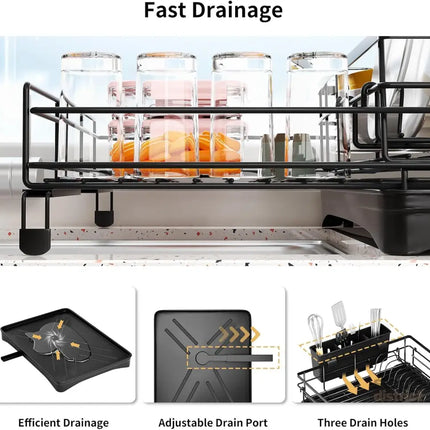 CARLA HOME Expandable Dish Drying Rack with Drainage Spout, Utensil Holder & Drainboardfor Kitchen Countertop Organizer (1 tier)-2050057501034024964