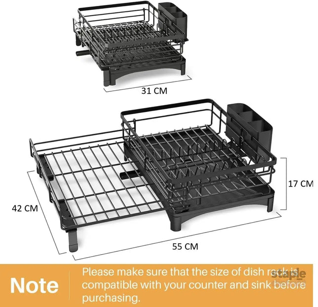 CARLA HOME Expandable Dish Drying Rack with Drainage Spout, Utensil Holder & Drainboardfor Kitchen Countertop Organizer (1 tier)-2050057501034024961