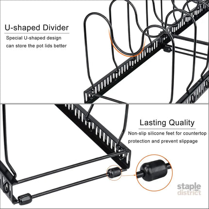 CARLA HOME Expandable Pot and Pan Organizer Rack for Cabinet with 10 Adjustable Dividers, Lid & Cookware Holder for Kitchen Pantry or Countertop Storage-2050057500530708482