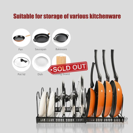 CARLA HOME Expandable Pot and Pan Organizer Rack for Cabinet with 10 Adjustable Dividers, Lid & Cookware Holder for Kitchen Pantry or Countertop Storage-2050057500530708485