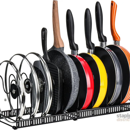 CARLA HOME Expandable Pot and Pan Organizer Rack for Cabinet with 10 Adjustable Dividers, Lid & Cookware Holder for Kitchen Pantry or Countertop Storage-2050057500530708480