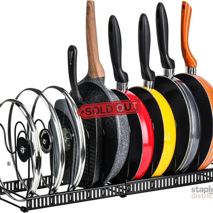 CARLA HOME Expandable Pot and Pan Organizer Rack for Cabinet with 10 Adjustable Dividers, Lid & Cookware Holder for Kitchen Pantry or Countertop Storage-2050057500530708480