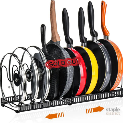 CARLA HOME Expandable Pot and Pan Organizer Rack for Cabinet with 10 Adjustable Dividers, Lid & Cookware Holder for Kitchen Pantry or Countertop Storage-2050057500530708486