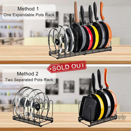 CARLA HOME Expandable Pot and Pan Organizer Rack for Cabinet with 10 Adjustable Dividers, Lid & Cookware Holder for Kitchen Pantry or Countertop Storage-2050057500530708483