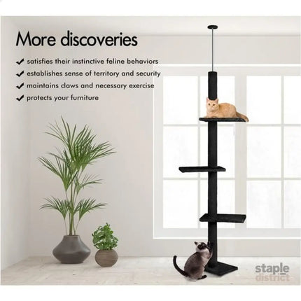 CARLA HOME Floor to Ceiling Cat Tree Tower  with Adjustable Height 230-286cm for Indoor Cats (Black)-2050057519186972677