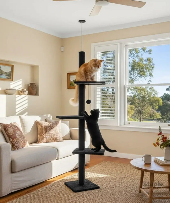 CARLA HOME Floor to Ceiling Cat Tree Tower  with Adjustable Height 230-286cm for Indoor Cats (Black)-2050057519186972673