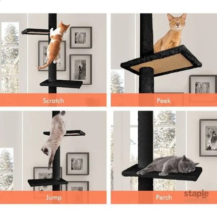 CARLA HOME Floor to Ceiling Cat Tree Tower  with Adjustable Height 230-286cm for Indoor Cats (Black)-2050057519186972676