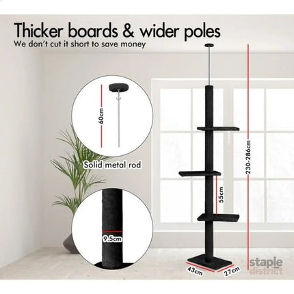 CARLA HOME Floor to Ceiling Cat Tree Tower  with Adjustable Height 230-286cm for Indoor Cats (Black)-2050057519186972674