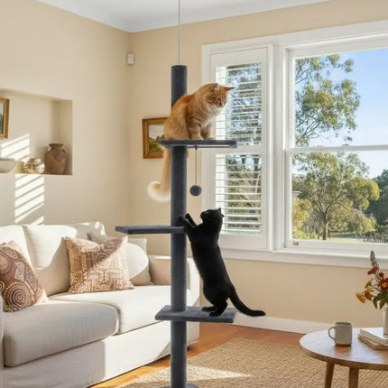 CARLA HOME Floor to Ceiling Cat Tree Tower  with Adjustable Height 230-286cm for Indoor Cats (Grey)-2050057518977257473