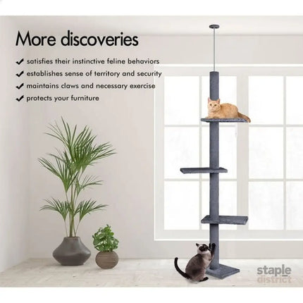 CARLA HOME Floor to Ceiling Cat Tree Tower  with Adjustable Height 230-286cm for Indoor Cats (Grey)-2050057518977257477