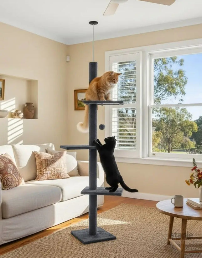 CARLA HOME Floor to Ceiling Cat Tree Tower  with Adjustable Height 230-286cm for Indoor Cats (Grey)-2050057518977257473