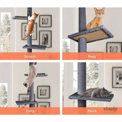 CARLA HOME Floor to Ceiling Cat Tree Tower  with Adjustable Height 230-286cm for Indoor Cats (Grey)-2050057518977257476