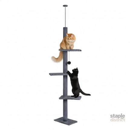 CARLA HOME Floor to Ceiling Cat Tree Tower  with Adjustable Height 230-286cm for Indoor Cats (Grey)-2050057518977257472
