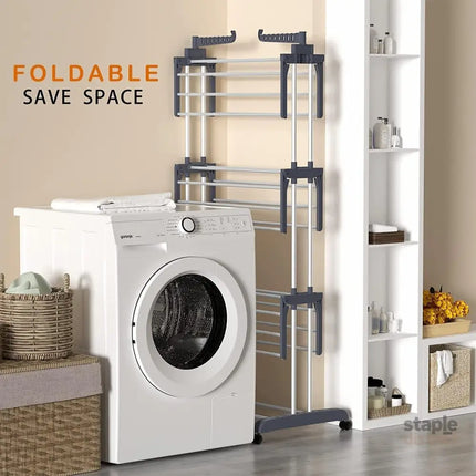 CARLA HOME Folding Clothes Drying Rack with Wheels and Adjustable Side Wings for Laundry Rack and Clothes Storage (Upgraded Model)-2042061539082637315