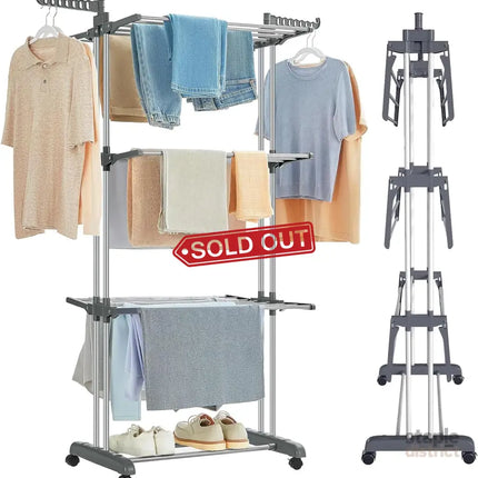 CARLA HOME Folding Clothes Drying Rack with Wheels and Adjustable Side Wings for Laundry Rack and Clothes Storage (Upgraded Model)-2042061539082637312