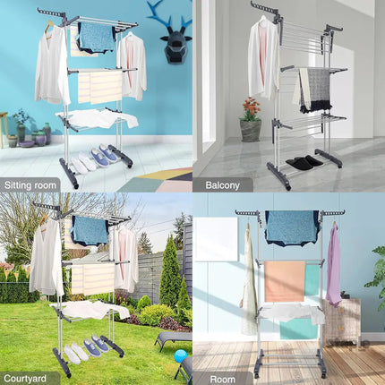 CARLA HOME Folding Clothes Drying Rack with Wheels and Adjustable Side Wings for Laundry Rack and Clothes Storage (Upgraded Model)-2042061539082637314