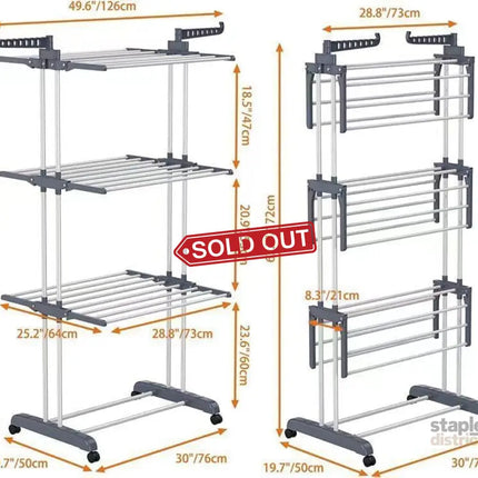 CARLA HOME Folding Clothes Drying Rack with Wheels and Adjustable Side Wings for Laundry Rack and Clothes Storage (Upgraded Model)-2042061539082637313