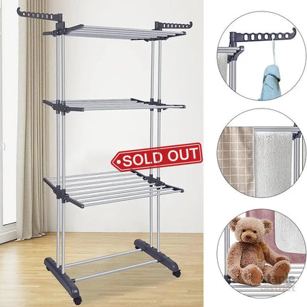 CARLA HOME Folding Clothes Drying Rack with Wheels and Adjustable Side Wings for Laundry Rack and Clothes Storage (Upgraded Model)-2042061539082637316