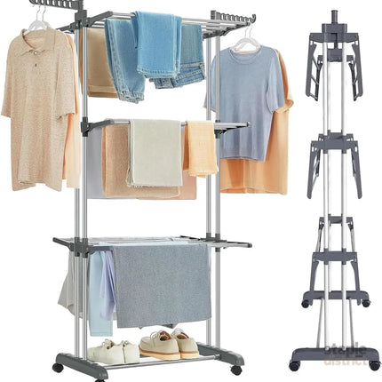 CARLA HOME Folding Clothes Drying Rack with Wheels and Adjustable Side Wings for Laundry Rack and Clothes Storage (Upgraded Model)-2042061539082637312