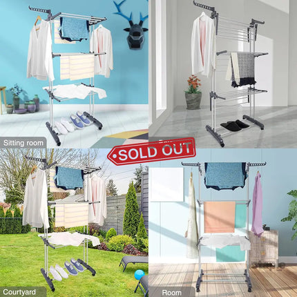 CARLA HOME Folding Clothes Drying Rack with Wheels and Adjustable Side Wings for Laundry Rack and Clothes Storage (Upgraded Model)-2042061539082637314