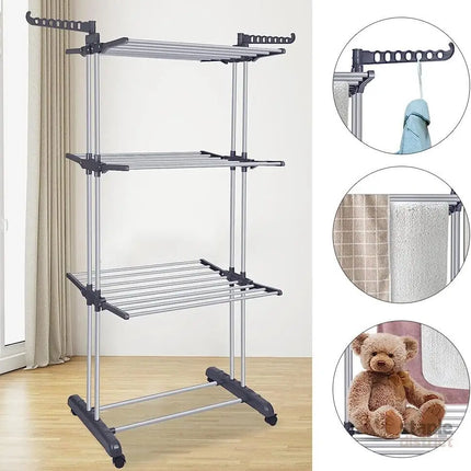 CARLA HOME Folding Clothes Drying Rack with Wheels and Adjustable Side Wings for Laundry Rack and Clothes Storage (Upgraded Model)-2042061539082637316