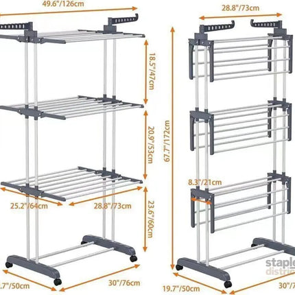 CARLA HOME Folding Clothes Drying Rack with Wheels and Adjustable Side Wings for Laundry Rack and Clothes Storage (Upgraded Model)-2042061539082637313