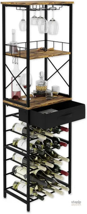 CARLA HOME Freestanding Wine Rack for 20 Bottles with Wood Countertop and Sturdy Metal Frame-2042061569118048256