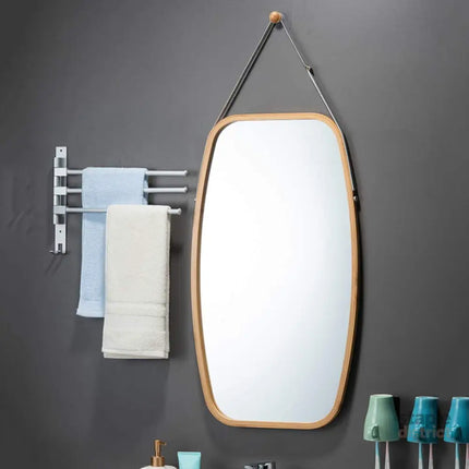 CARLA HOME Hanging Wall Mirror 74x43cm - Solid Bamboo Frame and Adjustable Leather Strap for Bathroom and Bedroom, Vanity Mirror, Makeup Mirror, Face Mirrors, Wall Shelf Mirror (Full Length)-2042061545151795201