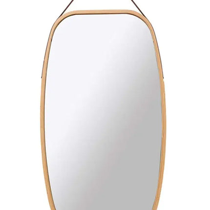 CARLA HOME Hanging Wall Mirror 74x43cm - Solid Bamboo Frame and Adjustable Leather Strap for Bathroom and Bedroom, Vanity Mirror, Makeup Mirror, Face Mirrors, Wall Shelf Mirror (Full Length)-2042061545151795200