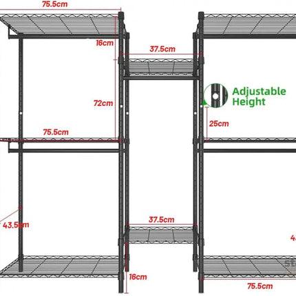 CARLA HOME Heavy Duty Clothing Garment Rack Organizer with Hanging Rods & Storage Shelves for Clothes, Shoes & Wardrobe-2042061568920915969