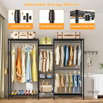 CARLA HOME Heavy Duty Clothing Garment Rack Organizer with Hanging Rods & Storage Shelves for Clothes, Shoes & Wardrobe-2042061568920915973