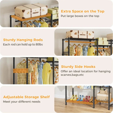 CARLA HOME Heavy Duty Clothing Garment Rack Organizer with Hanging Rods & Storage Shelves for Clothes, Shoes & Wardrobe-2042061568920915972