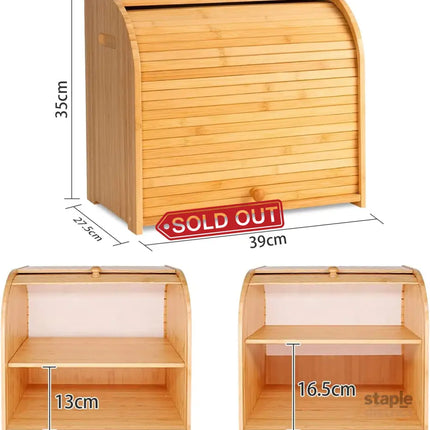 CARLA HOME Large Bamboo Bread Box Storage Organizer with Roll Top for Kitchen Counter-2042061558951055361