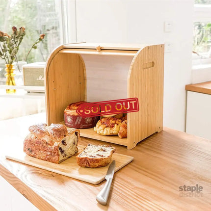 CARLA HOME Large Bamboo Bread Box Storage Organizer with Roll Top for Kitchen Counter-2042061558951055367