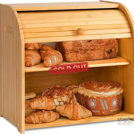 CARLA HOME Large Bamboo Bread Box Storage Organizer with Roll Top for Kitchen Counter-2042061558951055360