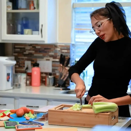 CARLA HOME Large Bamboo Cutting Board and 4 Containers with Mobile Holder gift included for Home Kitchen-2042061549920718855